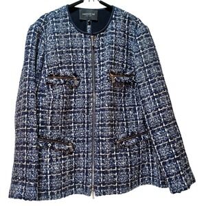 Lafayette 148 Tweed Blazer Zip Jacket Womens Plus Size 16W Old Money Work Office